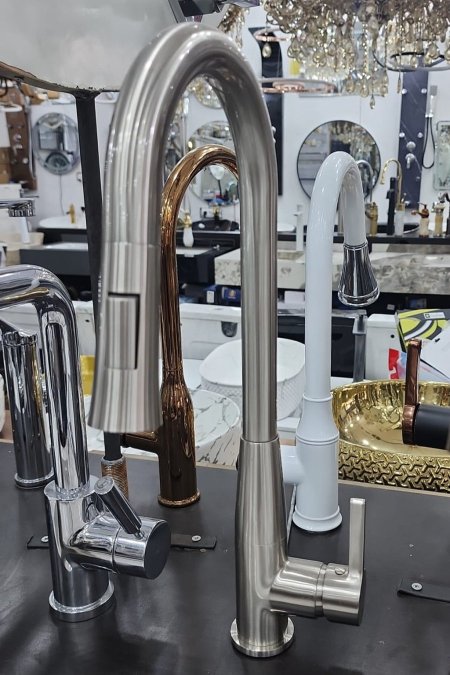 حنفية مطبخ ستانلس ستيل مطفي بفتحة سحب